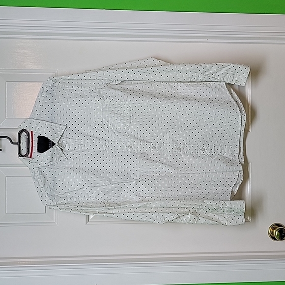 White with black polka dot men's button down shirt - Picture 1 of 2